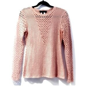 BCBGMAXAZRIA Soft Petal Pink Unconventional Lace Long Sleeve Blouse Size Small